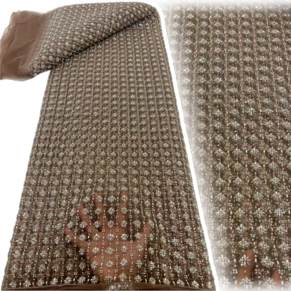 2026 French Sparkling Large Sequin Lace Fabric High Quality Nigerian African Sequin Lace Fabric Dinner Party Dress Sewing 2183