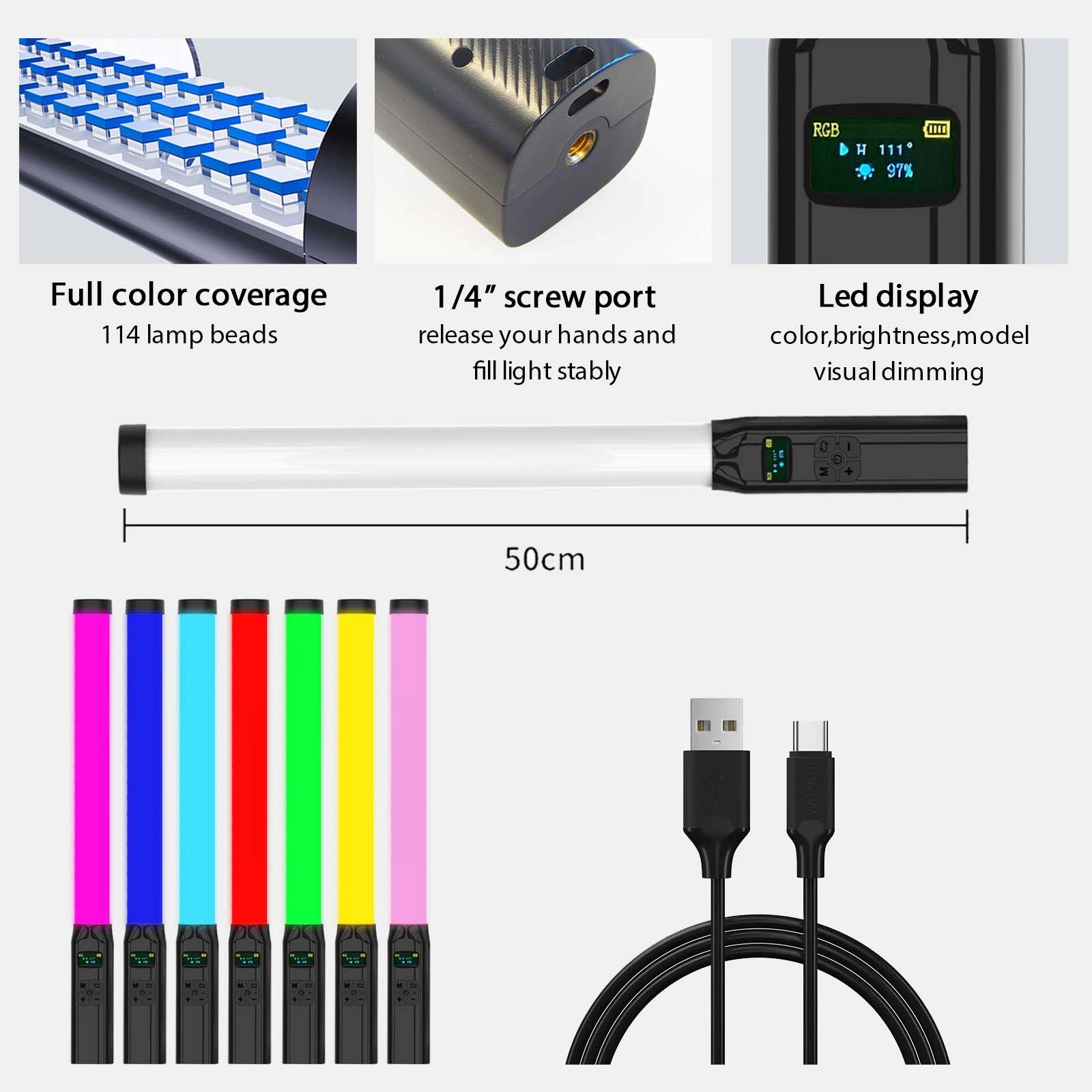 CRI 95 + 2500K-9000K Handheld RGB kolorowe wideo kij światła 50CM LED Light Wand fotografia Studio lampa oświetlenie fotograficzne