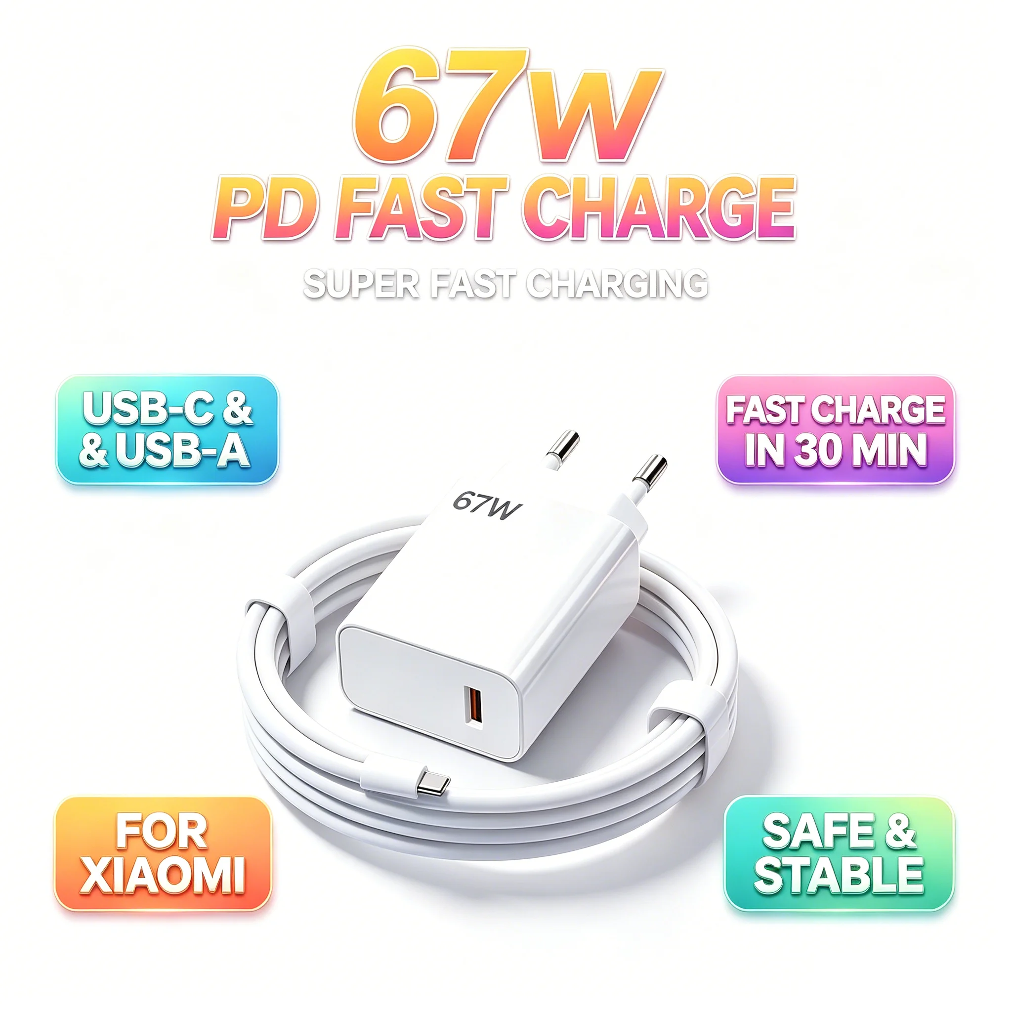 67W USB Fast Charger For Xiaomi 14 13 12 11 Ultra For Redmi Note 12T13 Pro Turbo Quick Charge Type C Cable Fast Charging Adapter