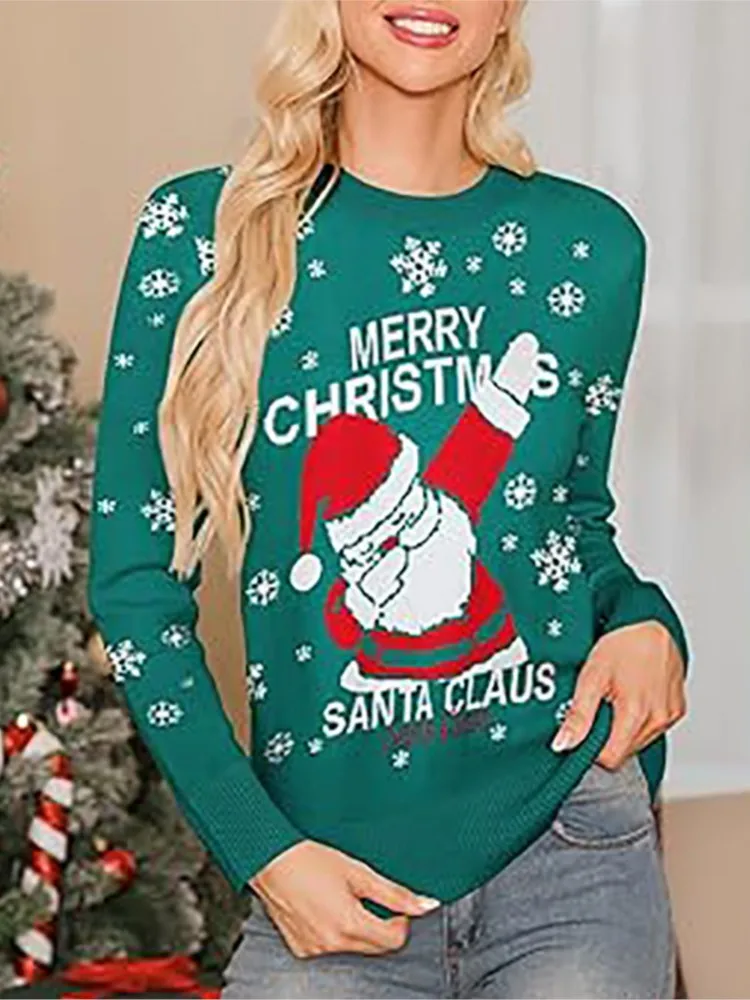 

Christmas Sweater For Women Fashion Print Long Sleeve O Neck Pullovers Knit Sweaters Tops Lady Autumn Wimter Holiday Party New