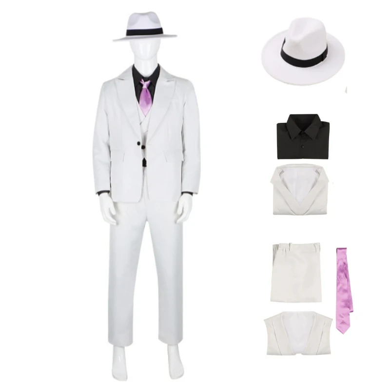 

Movie The Bad Guys Mr. Wolf Cosplay Costume White Suit Hat Outfits Role Play Uniform for Men Halloween Carnival Performance