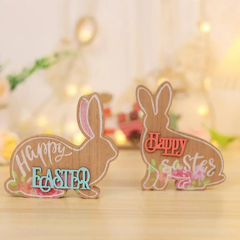 Easter Wooden Ornaments Painted Easter Bunny Rabbit Wooden Centerpieces Decoration For home Bookshelves Fireplaces Cupboards