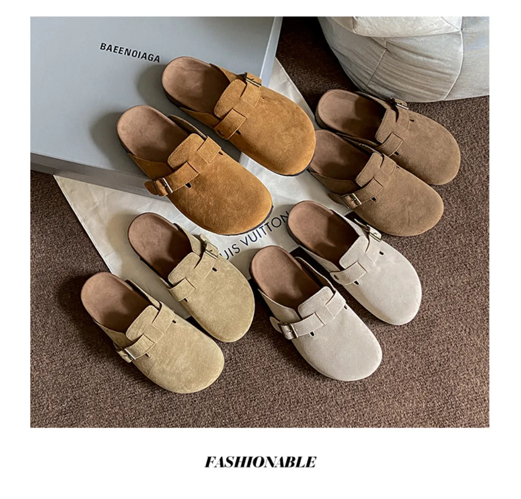 Comwarm Women\'s Suede Clogs Home Slippers Fashion Leather Mules Men Cork Footbed Sandals Potato Shoe with Arch Support For Beach