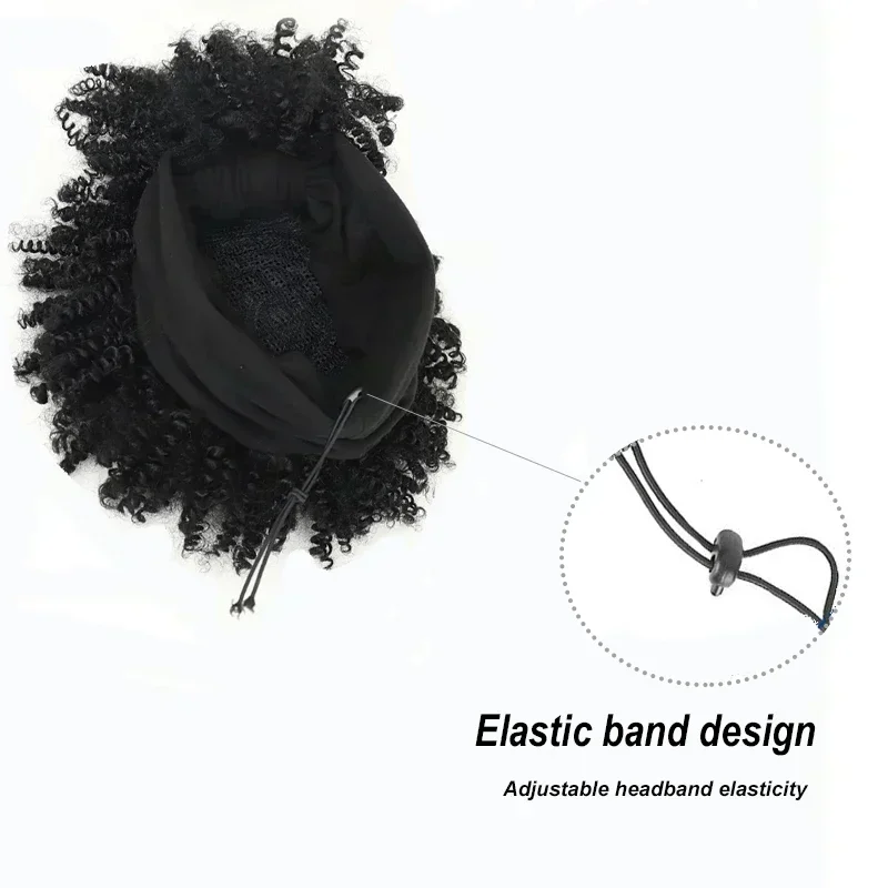 Synthetische Afro Kinky Krullend Hoofdband Pruik Korte Afro Pluizige Krullende Pruik met Hoofdband Bevestigd Diep Krullend Sjaal Wrap Pruik voor Vrouwen