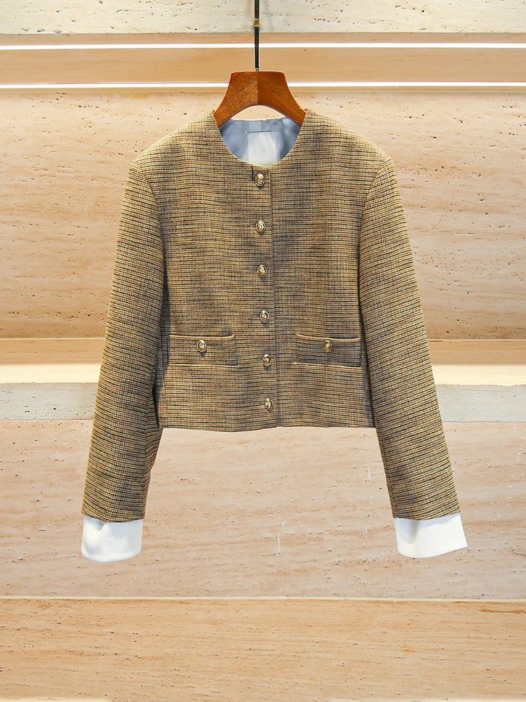 

S Home Nan You High End Brown Plaid Open Cardigan Outerwear for Women Spring New Sle Small Fraance Sle Loose Fit Long S...