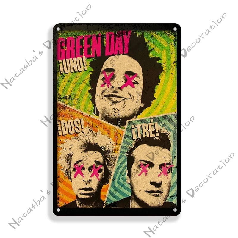 بانك باند أخضر اليوم لافتات معدنية ، ملصق عتيق ، علامة قصدير معدنية لموسيقى الروك ، علامة معدنية صدئة حنين ، ديكور صناعي