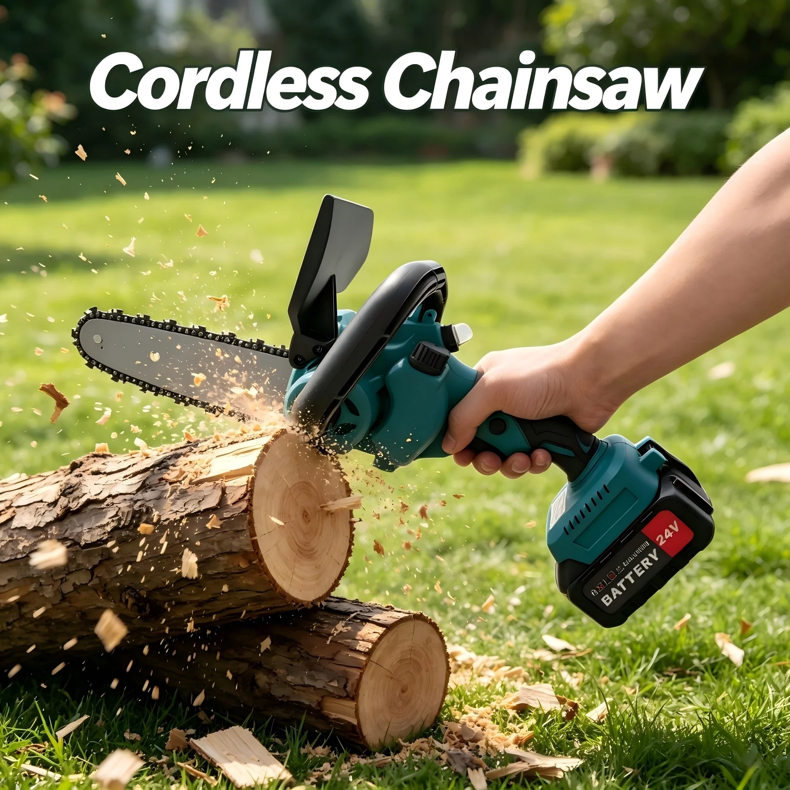 Black Green 100-240V 8-inch Cordless Lithium-Ion Saw Set Portable One-Handed Chain Saw 800W Electric Chainsaw for Wood Cutting For Tree Pruning Shrub Pruning Home Improvement Wood Cutting