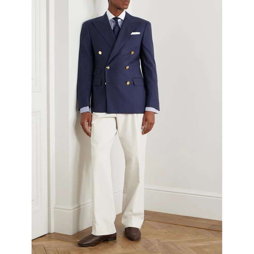 

Navy Blue Double Breasted Men Suits 2 pieces (Jacket+Pants) Wedding Evening Party Sets Formal Banquet Occasions Suits