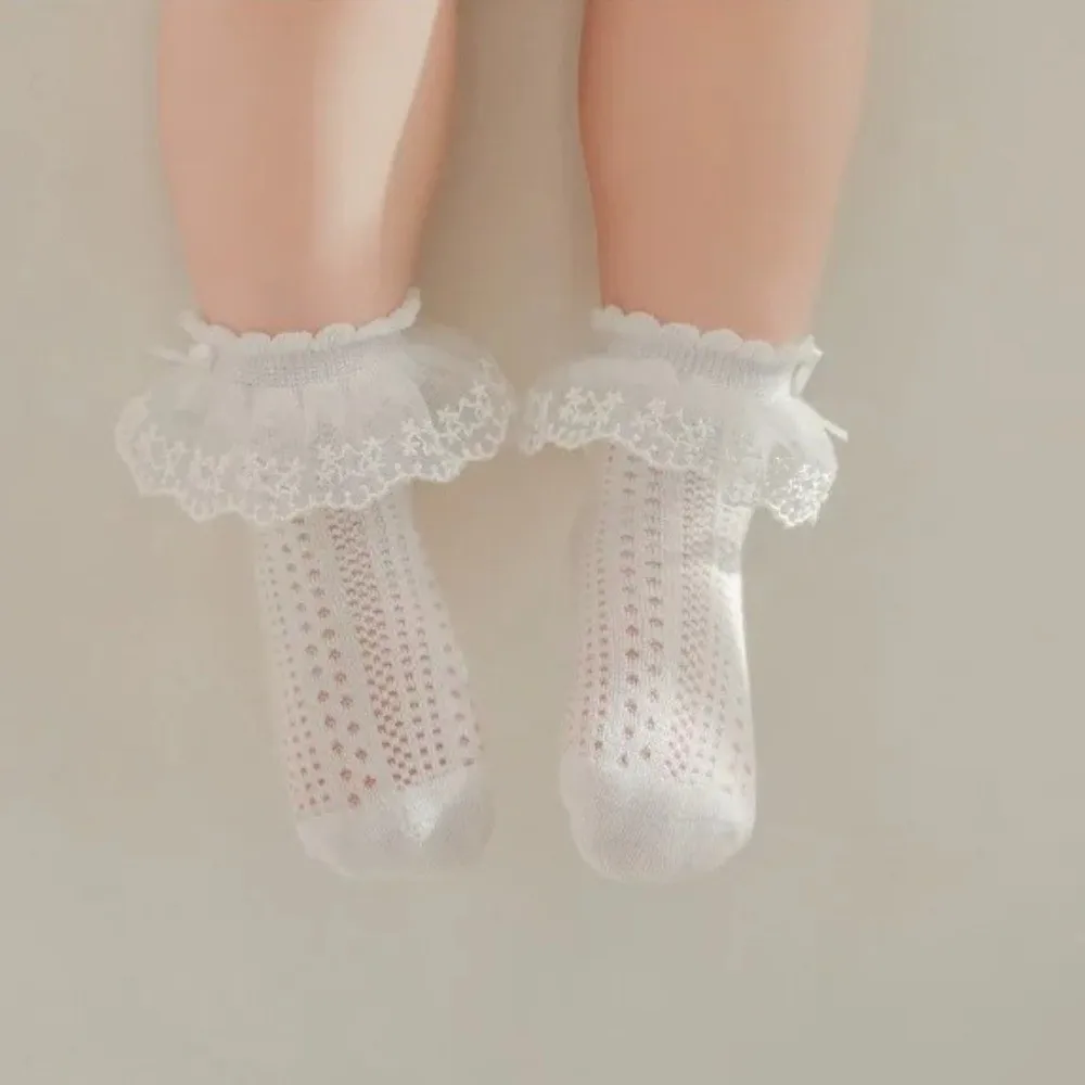 

Soft Thin Mesh Baby Socks Princess Lace Knit Cotton Socks Lace Trim Breathable Newborn Tube Socks Kids