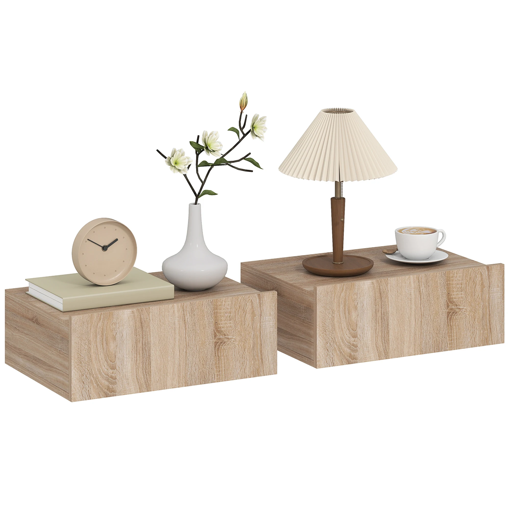 HOMCOM Set de 2 Mesillas de Noche de Pared, Mesitas de Noche Flotantes con 1 Cajón, Mesas Auxiliares para Dormitorio, Habitación
