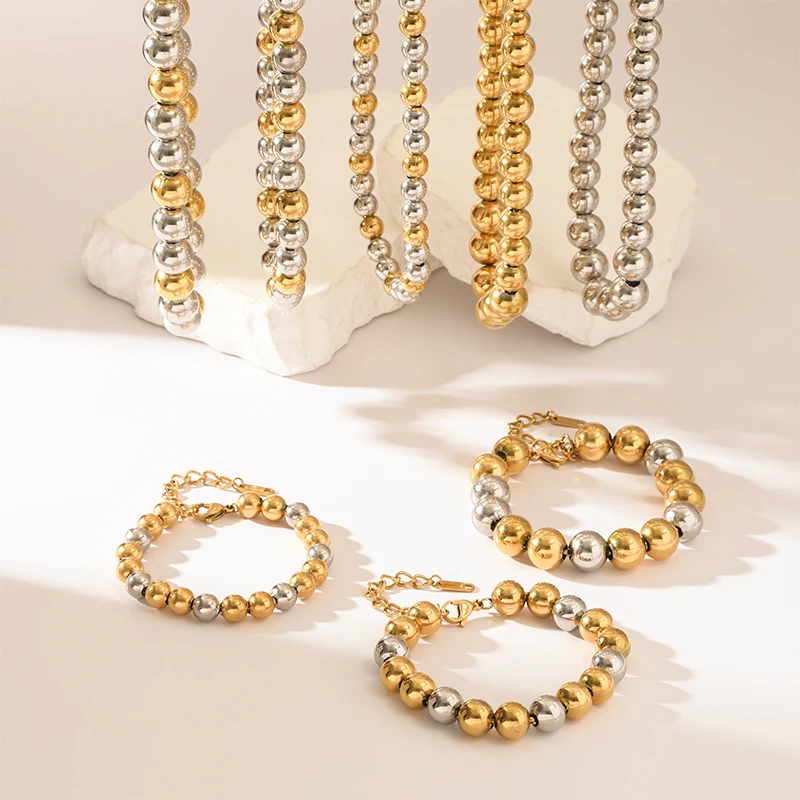 EILIECK 316L Stainless Steel Solid Beads Balls Necklace For Women Girl Fashion New Year Gift Collar Neck Chain Jewelry Set