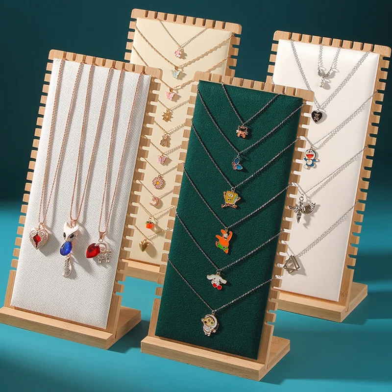 Solid Bamboo Wood Jewelry Display Stand Necklace Showcase Holder for Necklaces Long Chain Wooden Multiple Handing Organizer