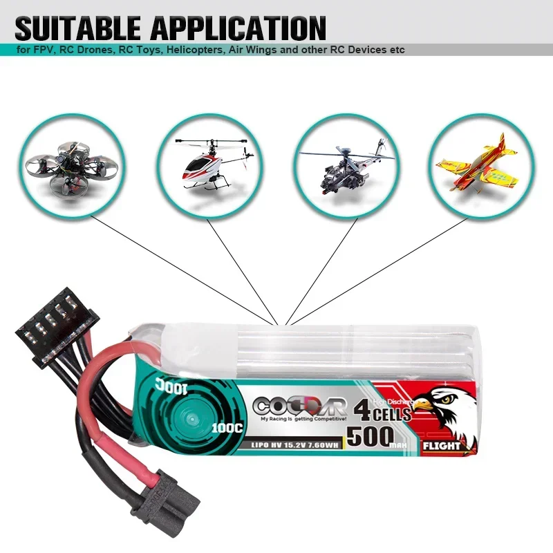 

CODDAR 500MAH 4S 15.2V 100C HV High Rate Lithium Battery Racing Drone RC Helicopter Model Aircraft DIY LIPO