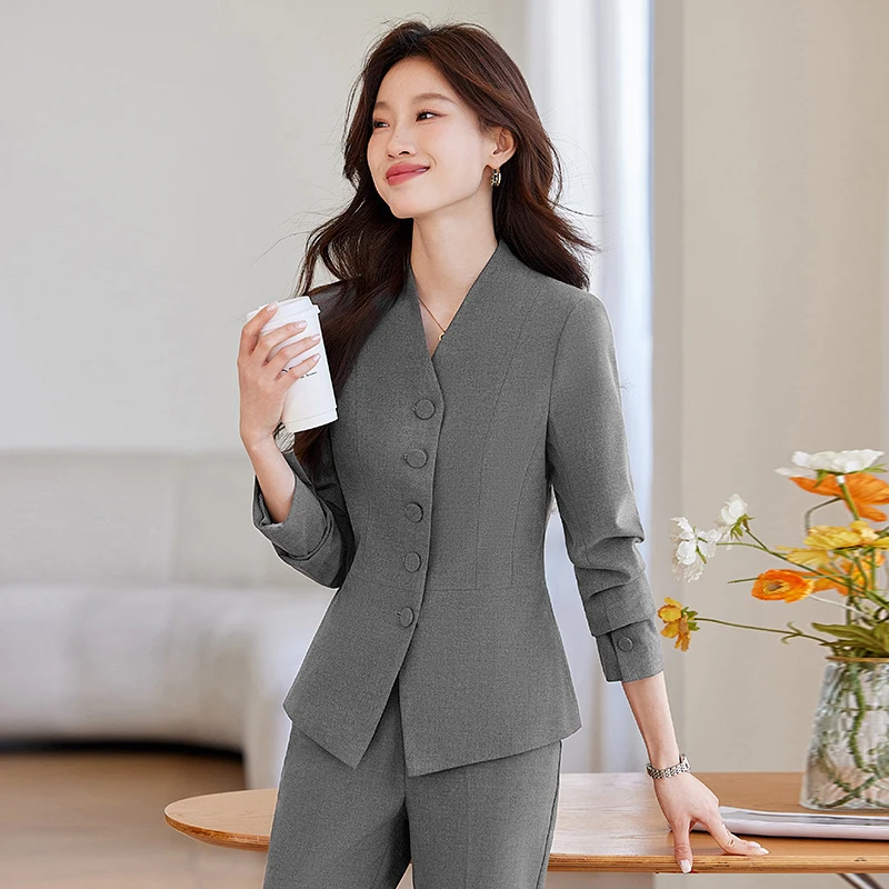 Collarless women's blazer for spring and autumn2026New professional attire with a goddess-like aura, high-end suit and workwear