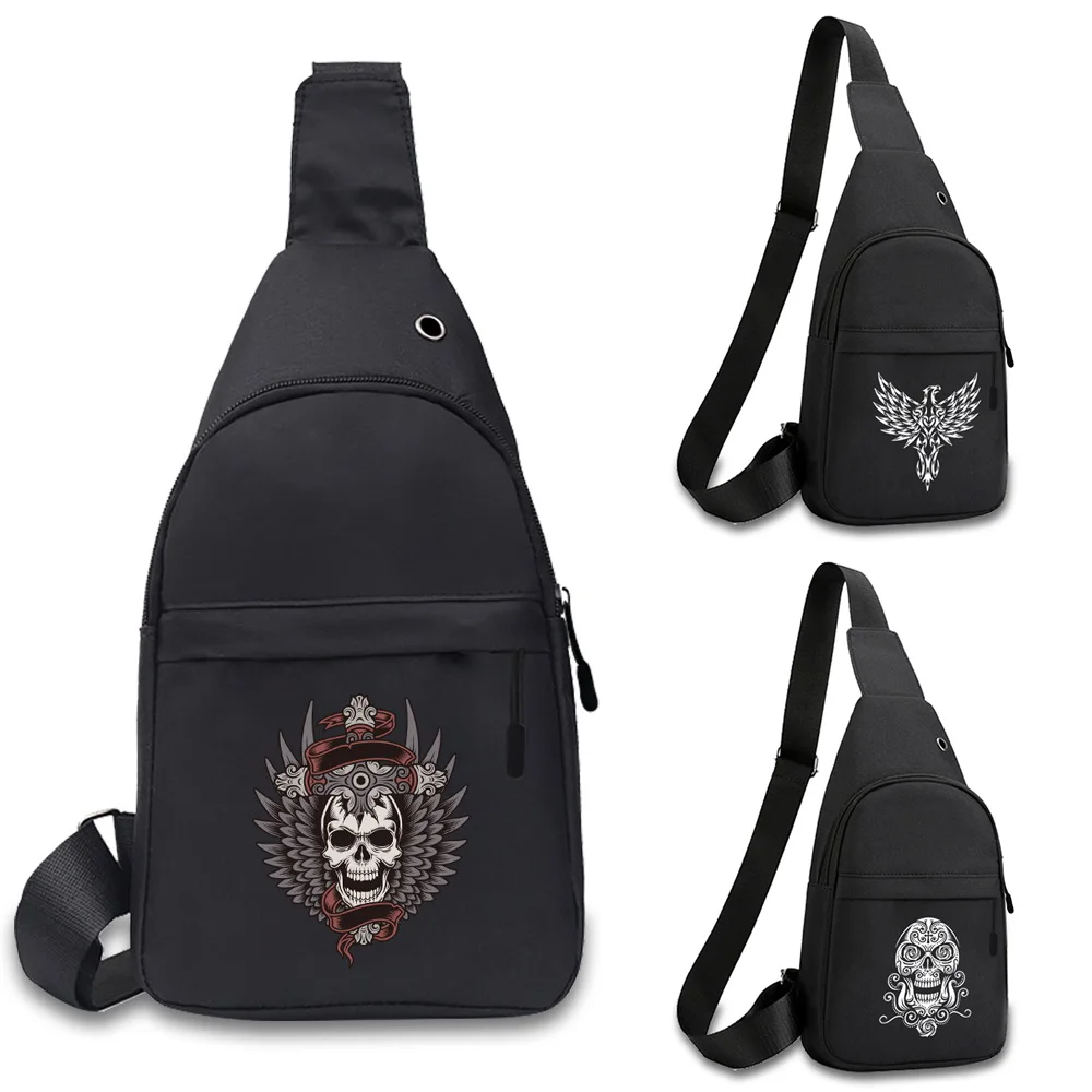 Casual Messenger Chest Case Shoulder Bags Male Outdoor Travel Sports Pack Crossbody Sling Package Skull Print for Shopping,gym