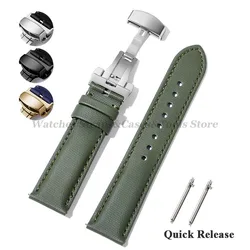 Sailcloth Nylon+Leather Watchband for Omega for Huawei Watch Business Watch Band 20mm 22mm Butterfly Buckle Stitching Green Belt
