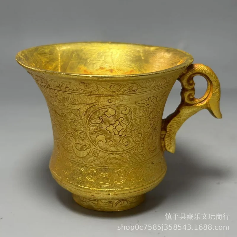 Antique Collection Octagonal with Engraved Hunting Motif Pattern, Gilt Water and Wine Cup, Home Decorative Ornament for