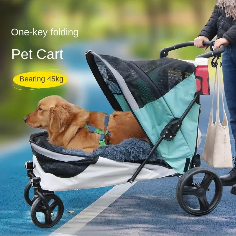 Double-Door Foldable Pet Stroller for Small Medium Large Dogs Cats, Portable and Elderly-Disabled-Friendly