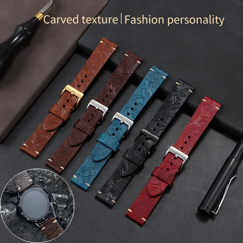 

New embossed leather watch strap22mm for Huawei Watch GT 4 46mm Wristband for Samsung Galaxy Watch 6 5 4 for Seiko Quick release