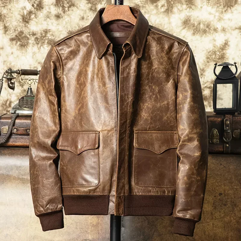 Chaqueta Cuero Vintage Militar Marrón Hombre - usage example