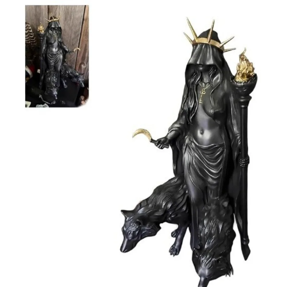 Hecate Goddess Statue - Triple Moon Witch Resin Sculpture with Hunting Dog, Greek Mythology Decor & Altar Centerpiece