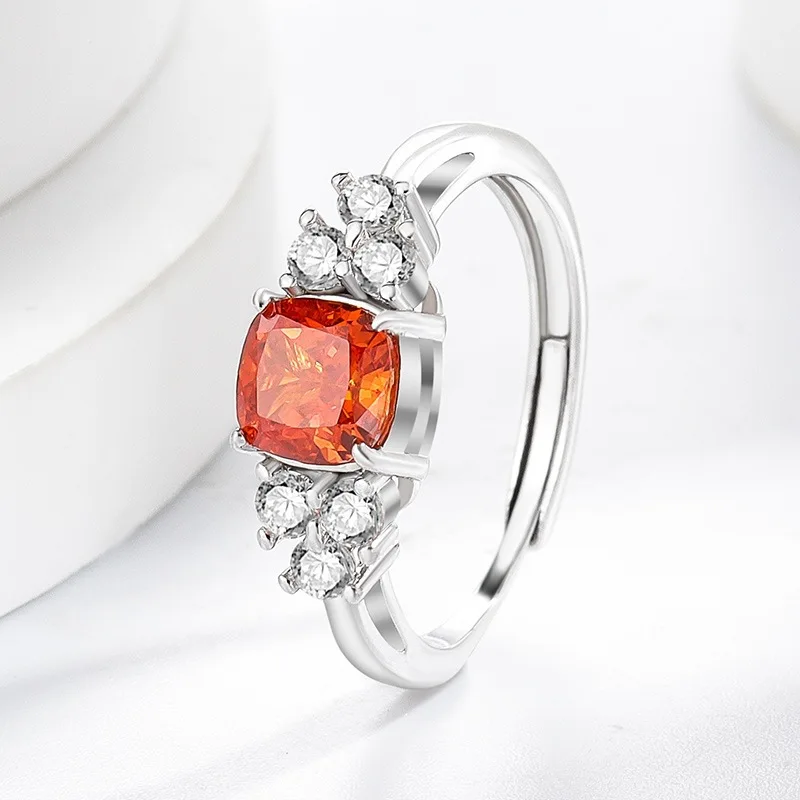 Fashionably simple and beautiful square-shaped ring made of 925 sterling silver plated with 18K white gold. Women's engagement j