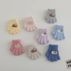 Autumn Winter Warm Thicken Girls Baby Gloves Cute Bunny Cartoon Kids Kindergarten Five Fingers Gloves 1-3Y Children Gloves