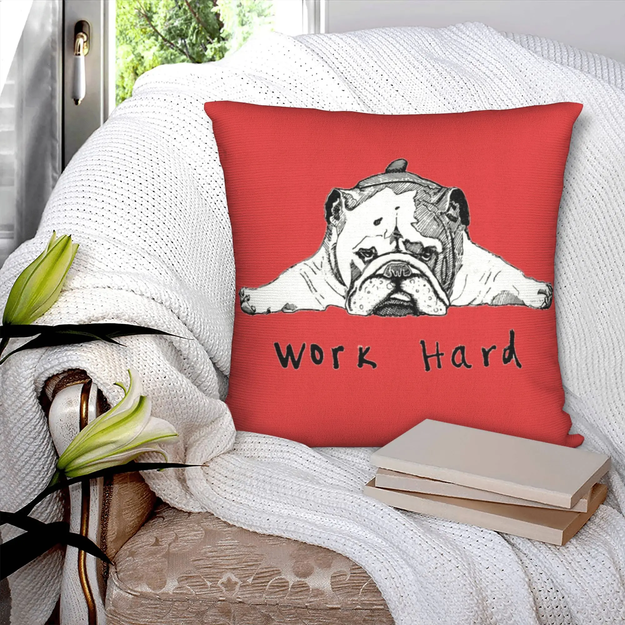 Funny French Bulldog Hard Work Pillow Case 40x40cm Home Decorative Modern Cute Dog Puppy Chair Cushion Square Pillowcase