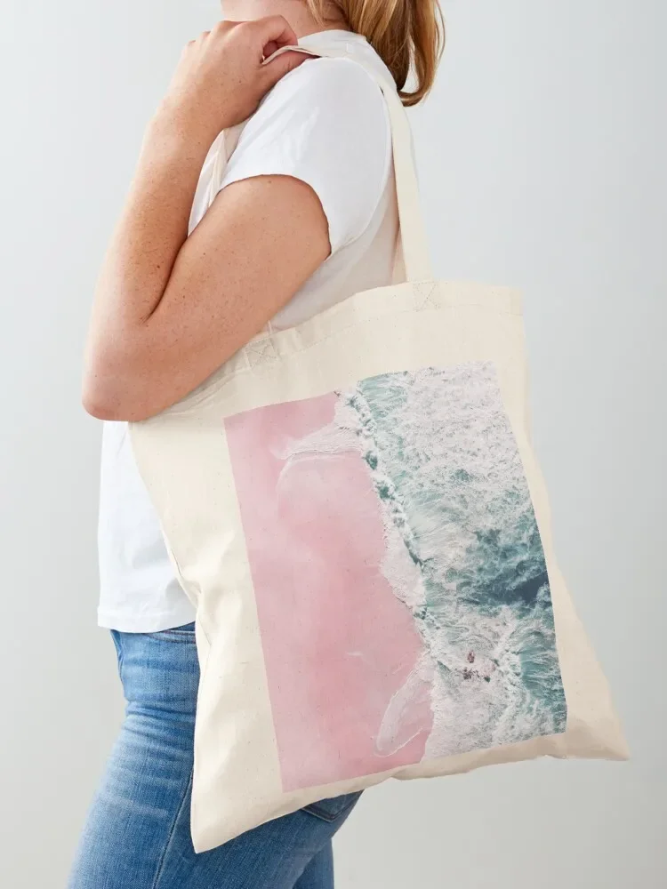 Sea of Love - Pink Sandy Beach - Ocean Sea Crashing Waves photography by Ingrid Beddoes Tote Bag bags luxury women Tote Bag