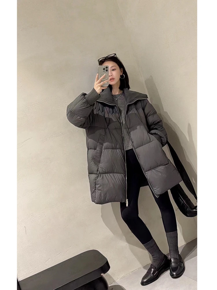 Cloudlike Soft Thiened  Sle Simple Aosphere Loose Pure Color Knitted Stand Collar Women's down Jaet Coat