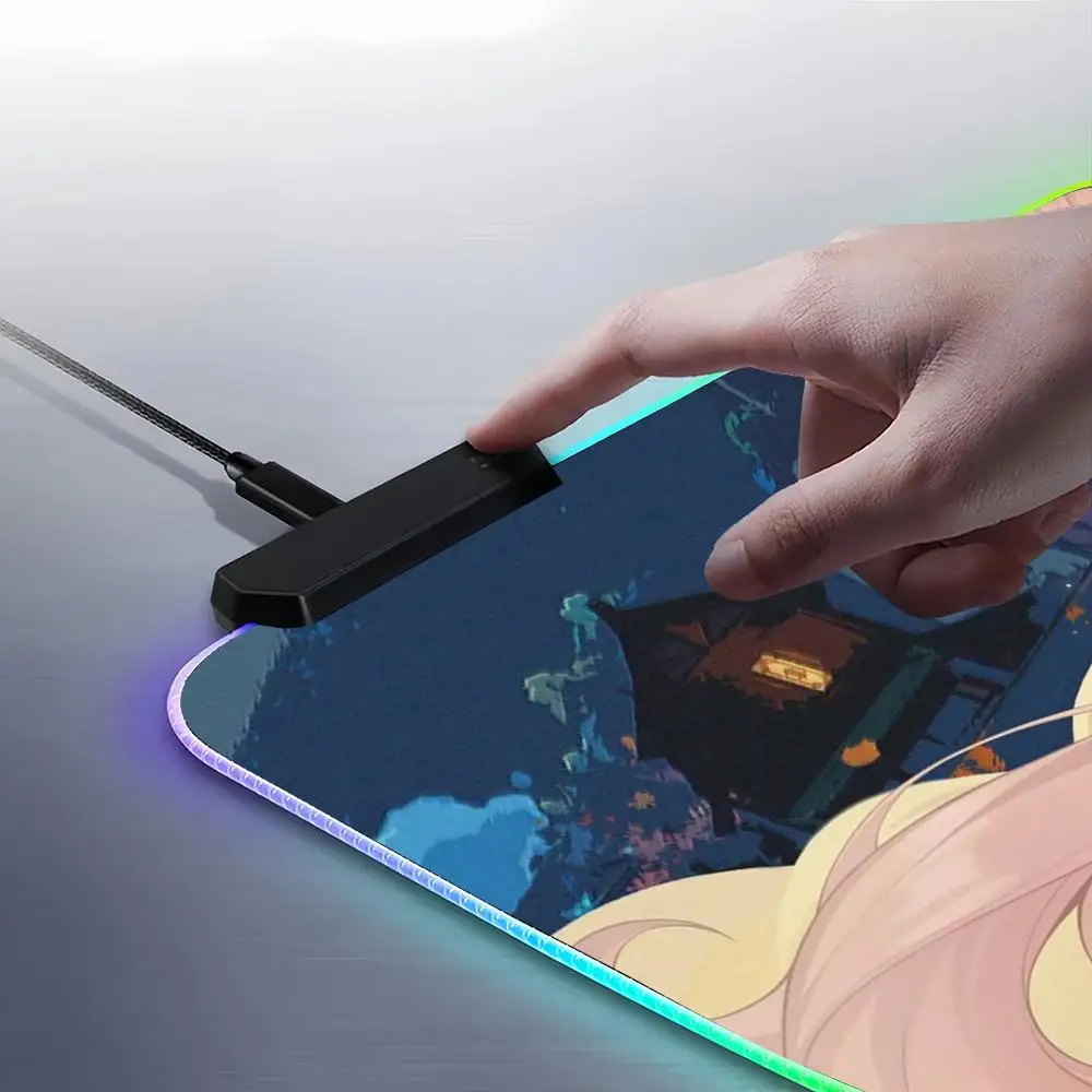 Geshin Impact  Mouse Pad RGB Mouse Pad Extended Gaming Keyboard Seven Colors LED Mats Large 1000x500mm XXL Gamer