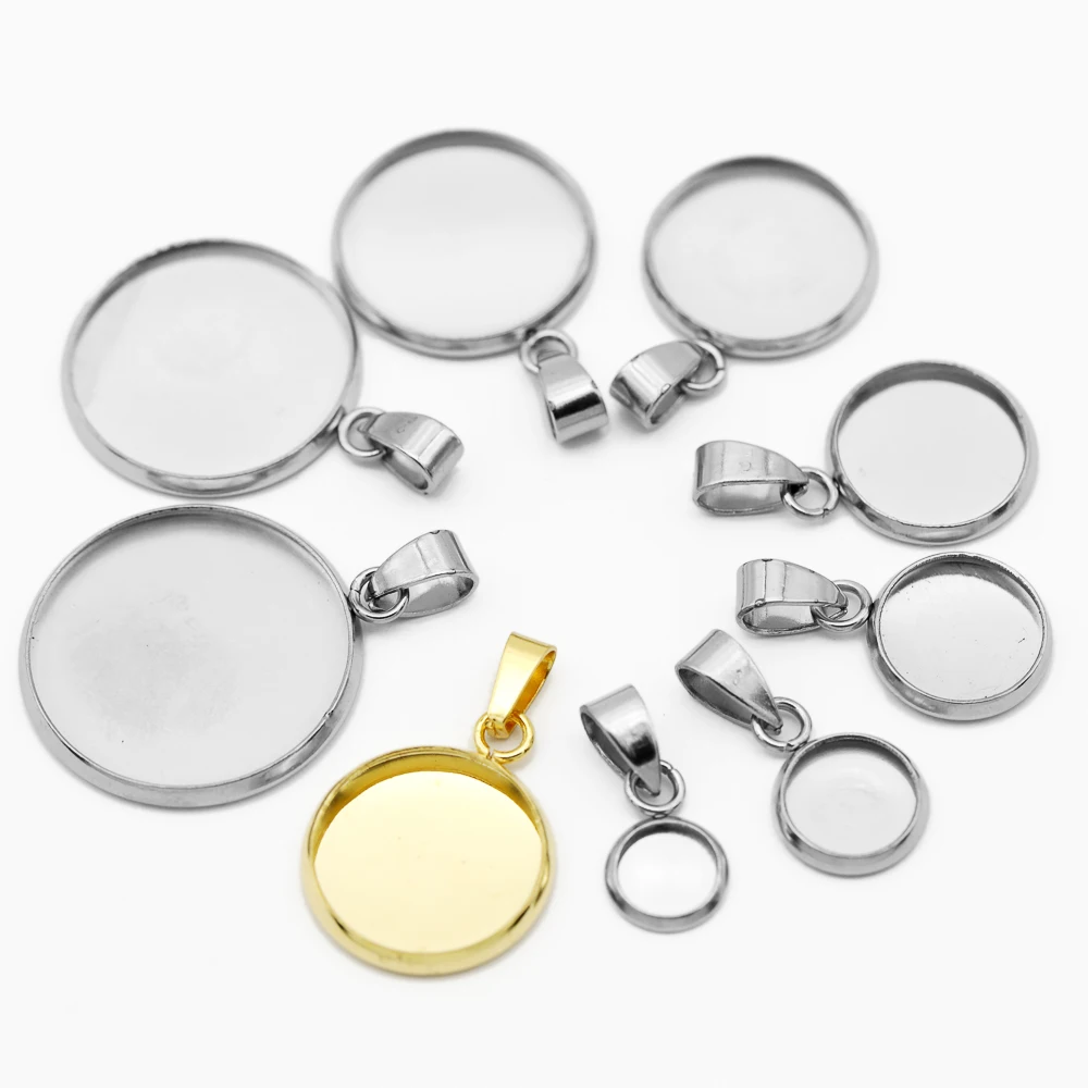 10pcs/Lot 6-30mm Stainless Steel Resin Blank Cabochon BaseTray Setting Bezels Pendant Charms Earring For Jewelry Making