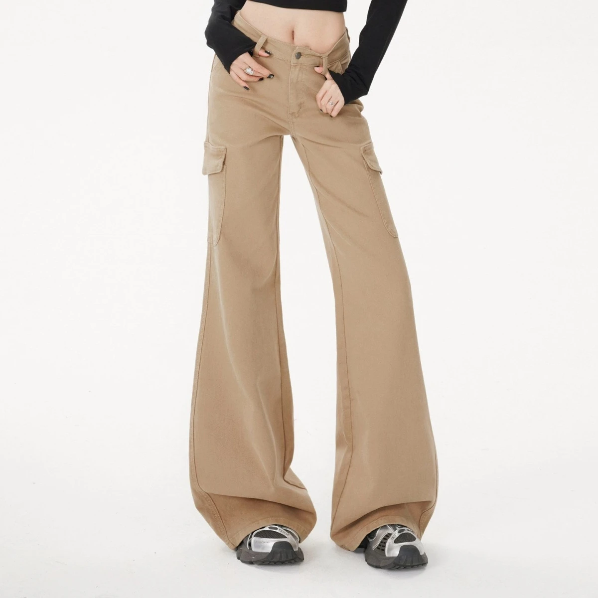 

American Retro Khaki Flared Jeans Women's Tall High Waist Extended Version Slim Fit Versatile Floor-Length Pants