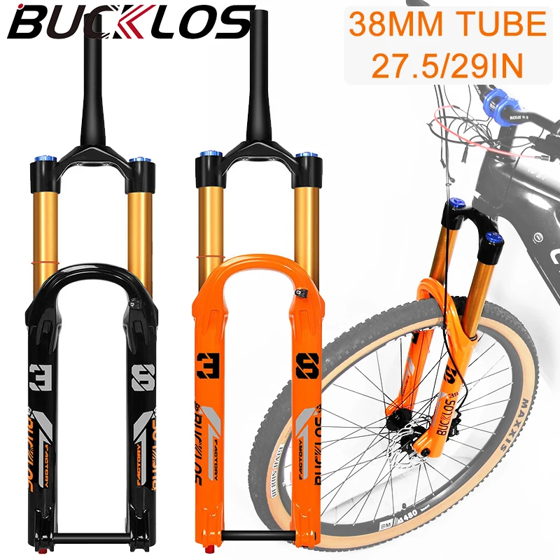

BUCKLOS 27in 29in Bicycle Front Fork Air Suspension Mountain Bike Fork 15*110mm 38MM Tube DH MTB Forks 180mm Travel