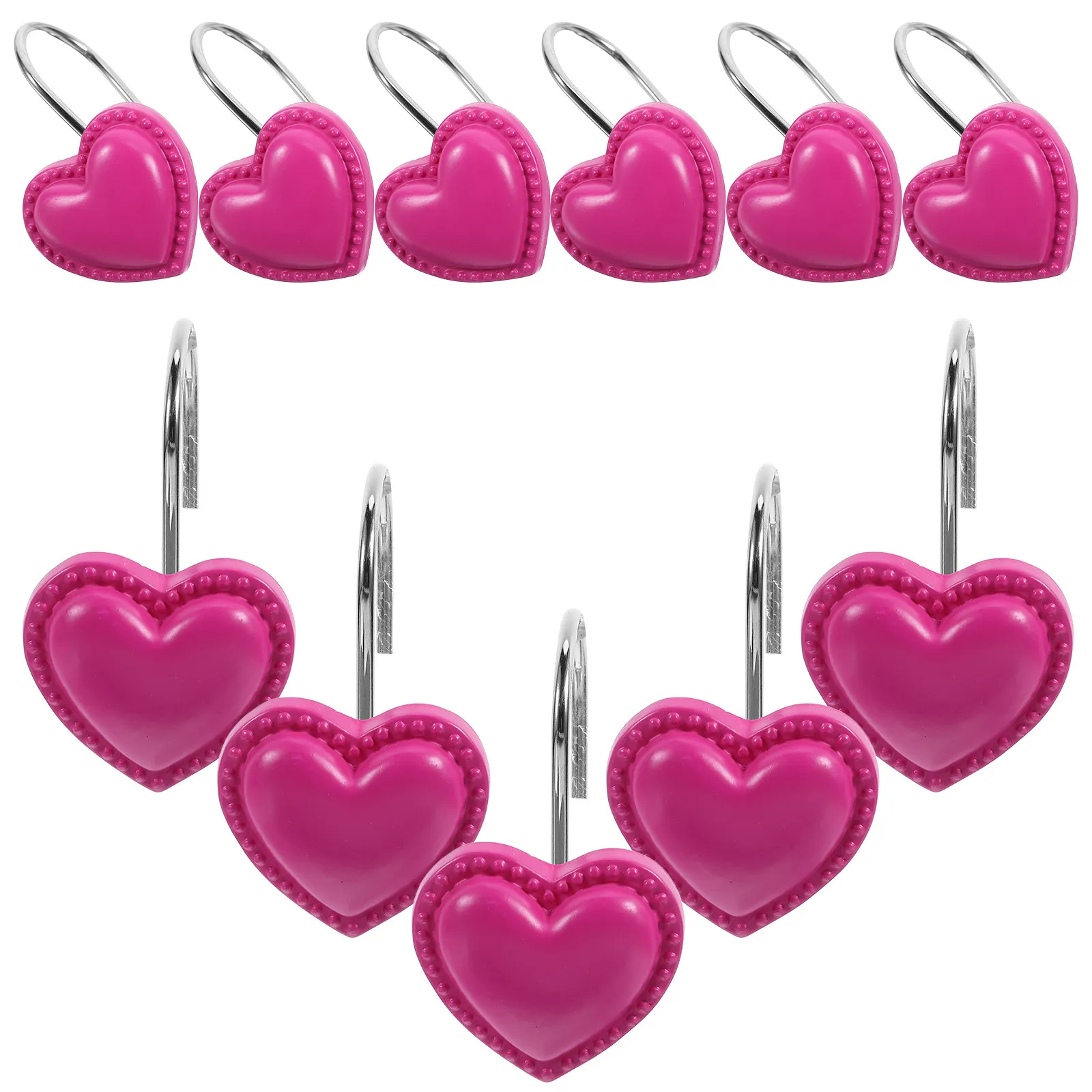 12Pcs Heart Resin Shower Curtain Hooks Iron Material Sturdy Decorative Curtain Rings for Bathroom Bedroom Drapes Replacement
