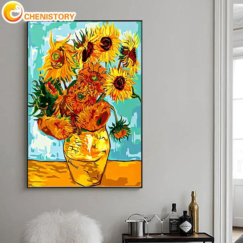 

CHENISTORY 60x75cm Painting By Numbers Sunflower Acrylic Paint By Numbers Wall Art Flower Picture Home Decoration Diy Gift