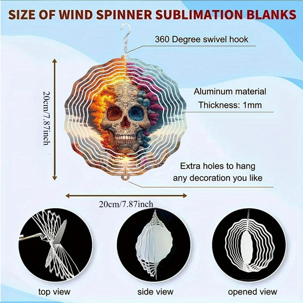 1pc of Exquisite Skull Print Metal 3D Spinning Wind Chime with a 360° Rotating Hook, Creating a Dynamic Artistic Effect.