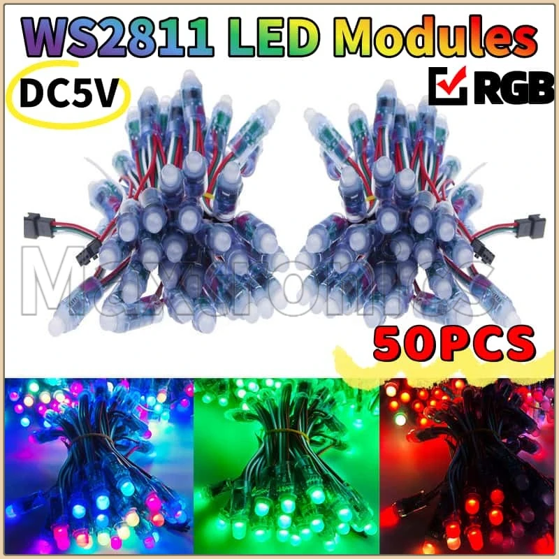 

50leds 12mm WS2811 Full Color LED Module Light input DC5V Waterproof RGB Color Digital LED Pixel Light for Holiday Decorations