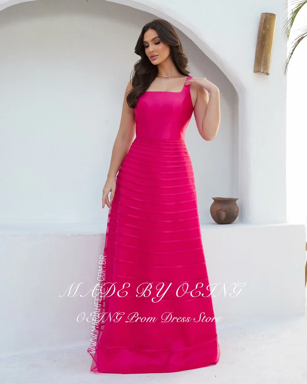 OEING Elegant Saudi Arabic Prom Dresses Spaghetti Strap A-Line Pleat Ruched Evening Gowns Formal Dress vestidos de festa