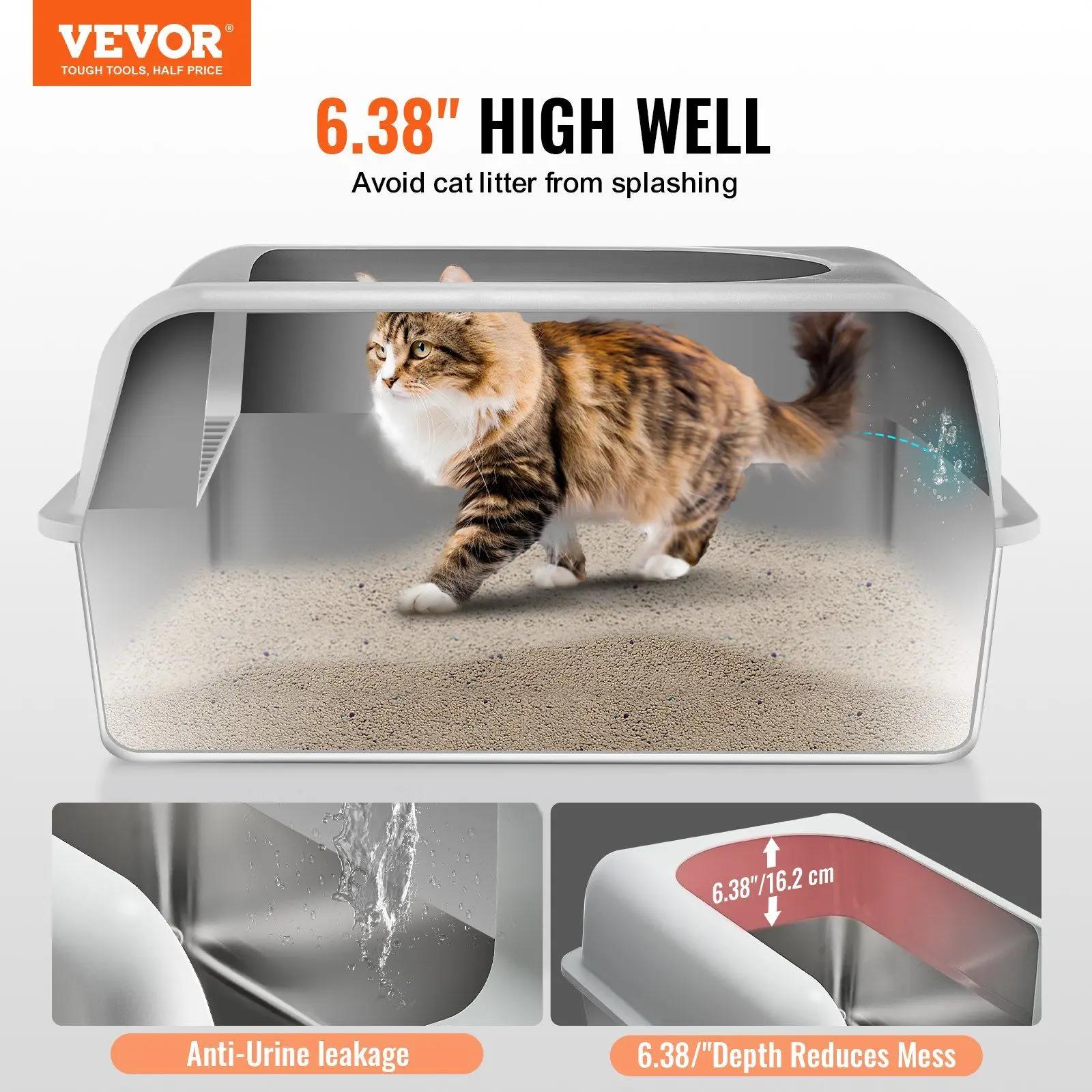 Stainless Steel XL Cat Litter Box – High Walls & Snap Lid, Odor-Proof & Easy Clean, 60L Capacity for High-Urine Cats