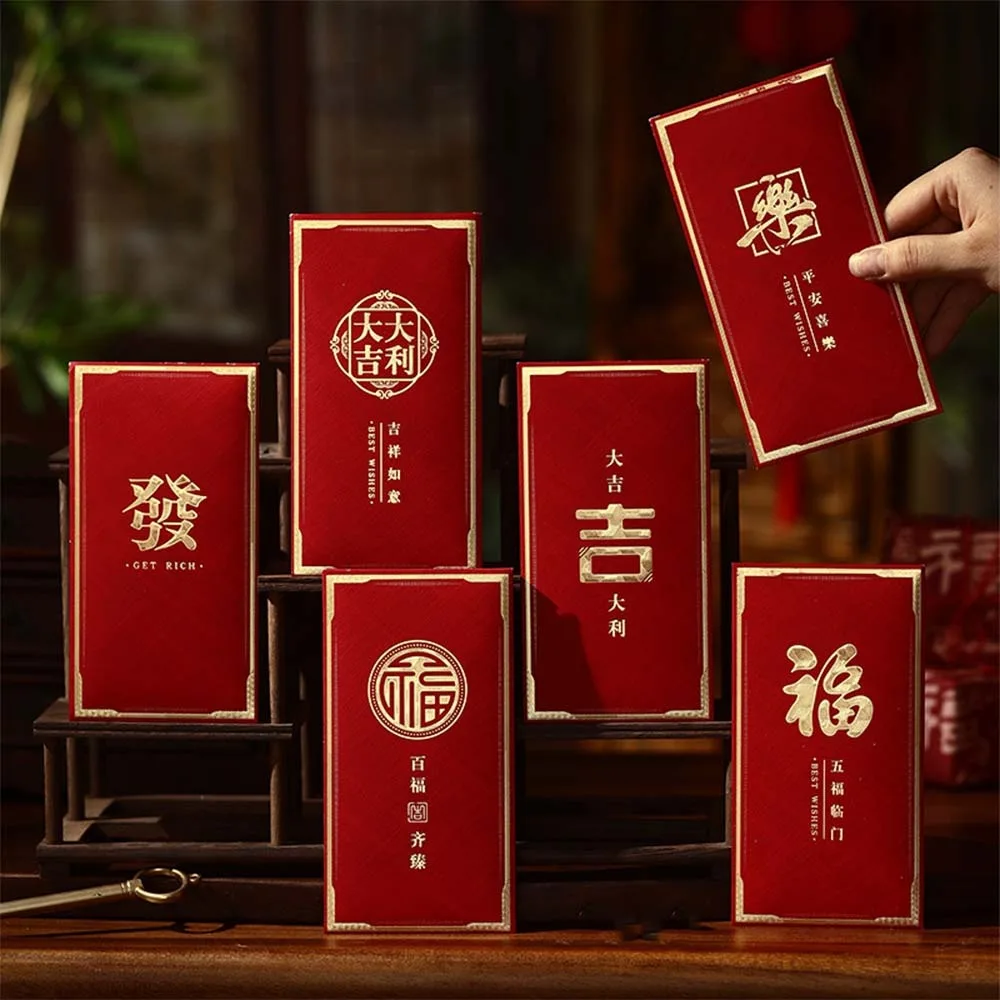 

6pcs Chinese Style 2026 Horse Year Red Envelope Paper Traditional Lucky Money Packets Bless Words Money Pockets Birthday Gift