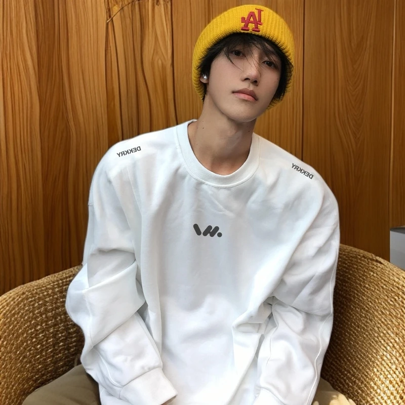 Men's Fall Heavyweight Cotton Long Sleeve T Shirt Letter Print Loose Fit Casual American Retro Streetwear Versatile Tops