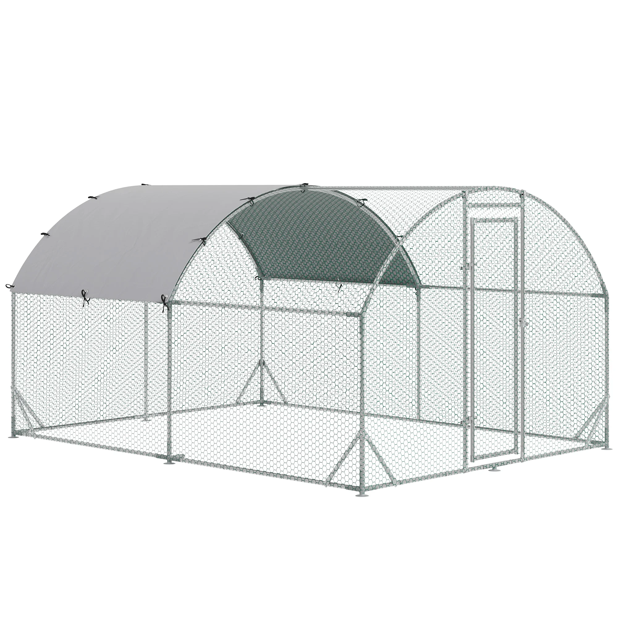 PawHut 2,8x3,8x1,97 m outdoor chicken coop for 6-12 galvanized steel hens