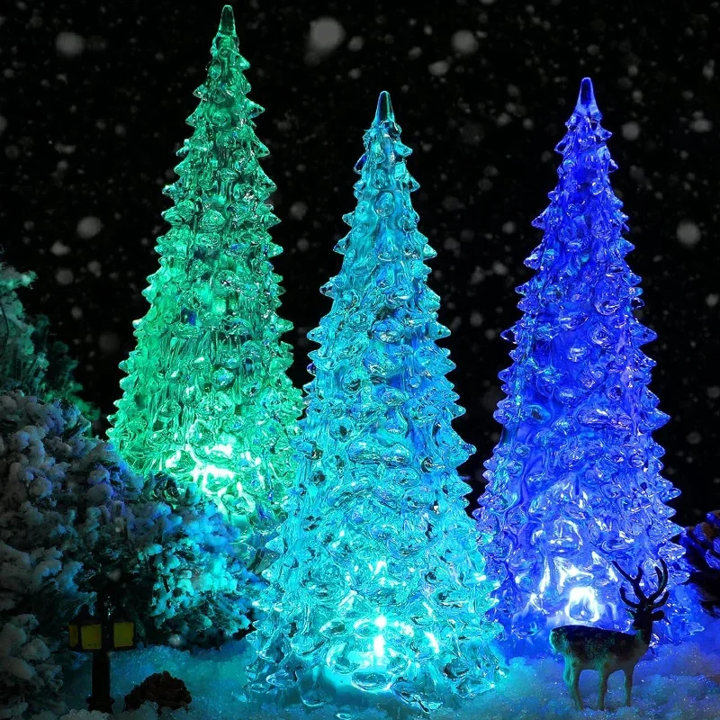 Acrylic Christmas Tree Night Light LED Luminous Xmas Trees Lights Glowing Fairy Lamps for Holiday Party Home Decoration Supplies