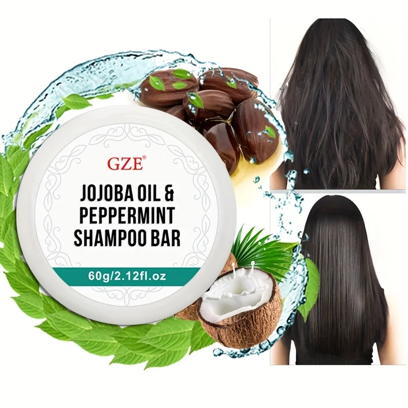 Barra de champú de fórmula de aceite de Jojoba GZE y menta, apoya el cabello fuerte y saludable, nutre los folículos con antioxidantes y vitaminas