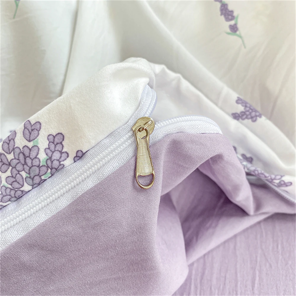 Home Textiles Soft Four-piece Bedding Set Pillowcase Purple Washed Cotton Flower Duvet Cover for Children Women Men Bed Sheet