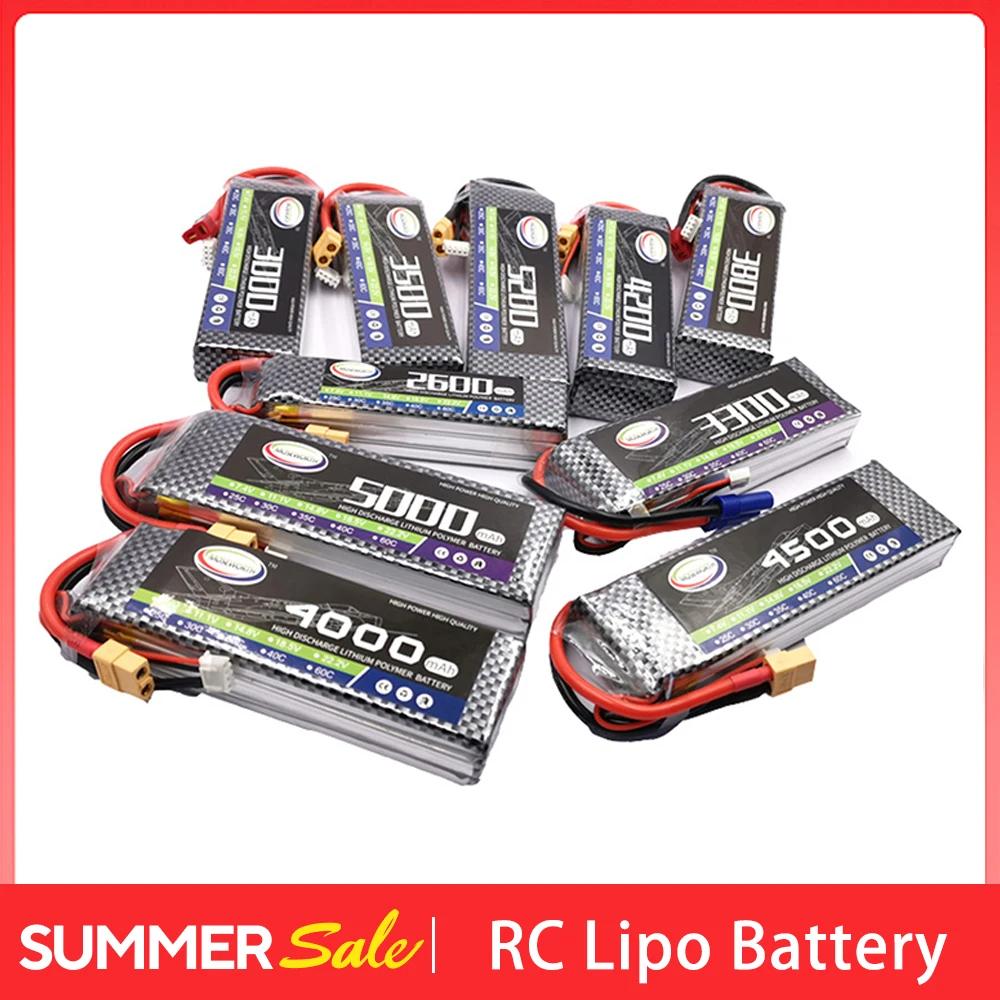 2S 7.4V RC Lipo battery 3300mah 3500mah 4200mah 5000mah 5200mah 6000mah 25C 30C 40C RC Battery with T plug for RC Car Drone Boat