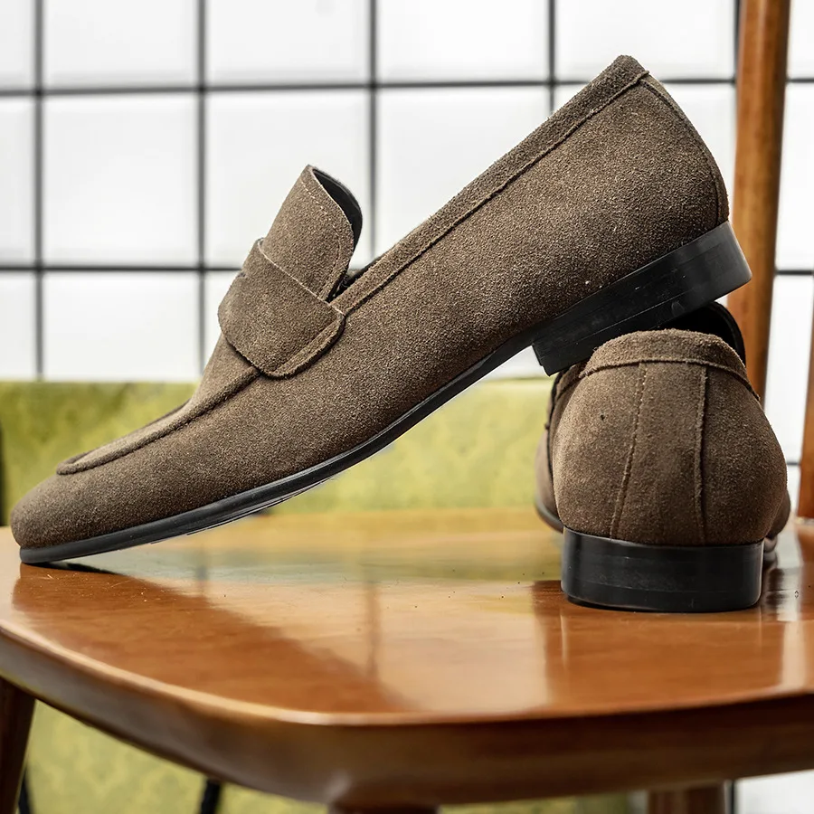 Fashion Men's Genuine Leather Slip-On Oxfords Coffee