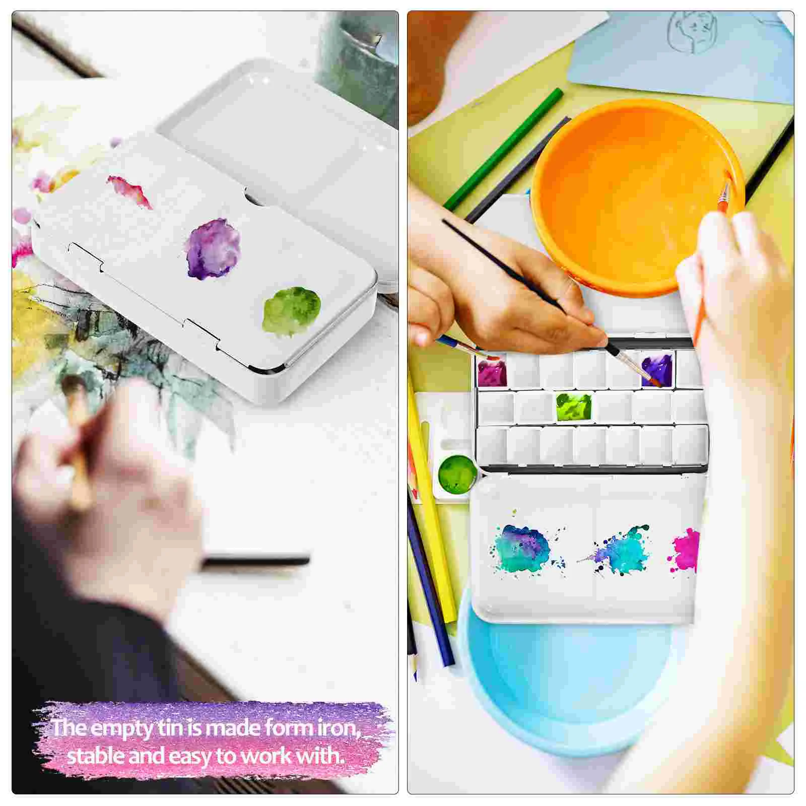 Watercolor Paint Packaging Tin Box Small Multicolored Palette Tray Travel Case With Lid Mix Holder Pan Tins Half Pans