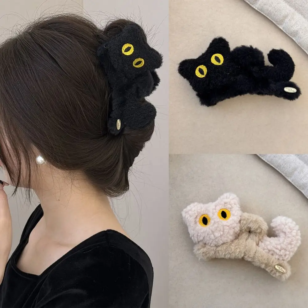 مشبك شعر على شكل قطة أنيق من القطيفة، مشابك أنيقة على شكل قرش كاواي، غطاء رأس كبير على شكل ذيل حصان للنساء والفتيات